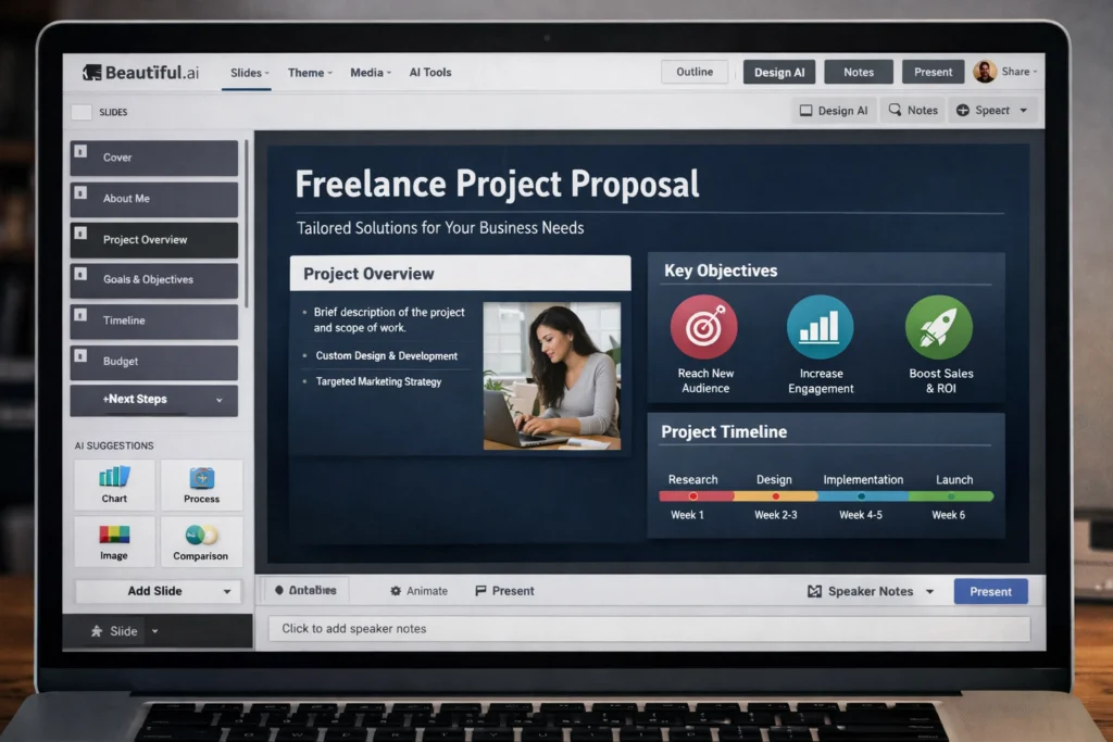 beautiful.ai free AI pitch deck tool for freelancers 2026