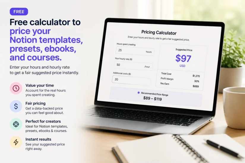 Free calculator to price your notion template